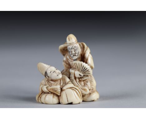 Netsuke carved - 2 kyogen dancers. Japan Meiji period late 19thRegion: JAPANSizes: H=41mm L=35mmWeight (K): 0,023kgCondition: