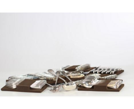 Christofle France 8 sets of 12 dinner cutlery + fish Ribbon model + 2 sugar tongs + ladle + salad cutlery + sauce spoon.Weigh
