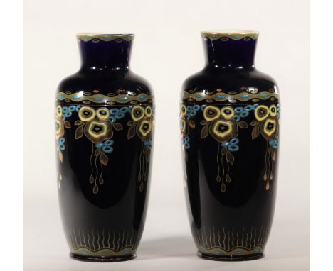 Pair of Art Deco Keramis vase with flower decorationSizes: H=350mm D=150mmWeight (K): 4kgCondition: at first glance - good co