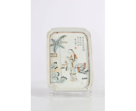 China dish signed Pan Zhinan rectangular porcelain china character decor artist markRegion: CHINASizes: L=195mm l=130mmWeight