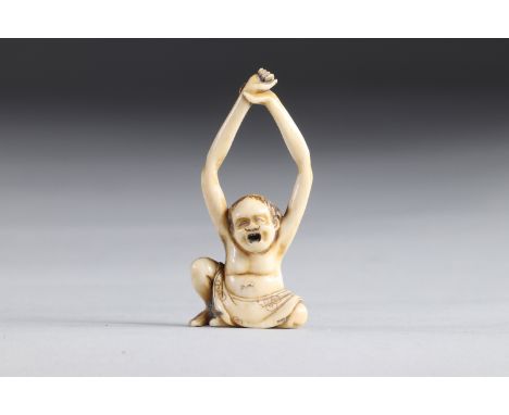 Netsuke carved - a cartoon character. Japan Meiji 19th centuryRegion: JAPANSizes: H=50mm L=25mmWeight (K): 0,006kgCondition: 