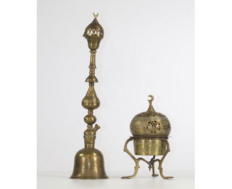 Islamic art, including a hookah and an Ottoman censer, late 19th centurySizes: Chicha H=510mm D=120mm Brule encens H=260mm D=