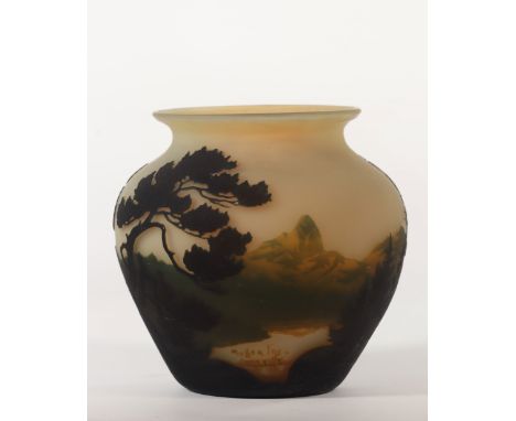 Muller freres Luneville large vase cleared with acid, mountain landscape decorSizes: H=185mm D=190mm Col D=135mmWeight (K): 1