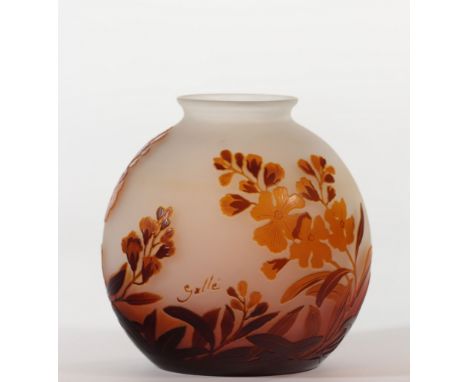 Emile Galle acid-free ball vase decorated with flowersSizes: H=160mm D=140mm Col D=70mmWeight (K): 1,025kgCondition: at first