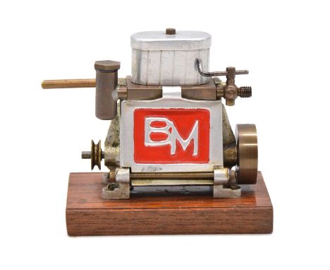 A Bowman BM valveless steam engine, mounted, base length 10.5cm