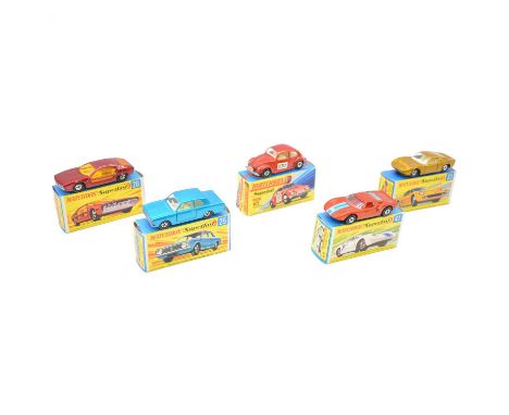 Matchbox Superfast models, five including 15 Volkswagen 1500; 41 Ford GT; 20 Lamborghini Marzal; 33 Lamborghini Miura P400; F