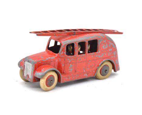 Dinky Toys die-cast model, pre-war no.25H Streamlined Fire Engine, with tin-plate firemen, tinplate base, red hubs.