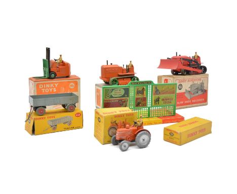 Dinky Toys models, seven including 301 Field-Marshall tractor; 561 Blaw Knox Bulldozer; 563 Heavy Tractor; 14c Coventry Clima