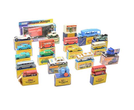 Twenty Matchbox die-cast model vehicles, including Matchbox Super Kings ref. K-29 Ford van, 'Avis' livery; Matchbox Superfast
