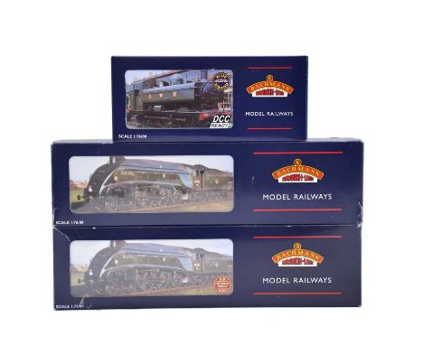 Bachmann OO gauge model railway locomotives, three including ref. 32-205 BR 0-6-0 8750 class pannier tank locomotive no.9736,