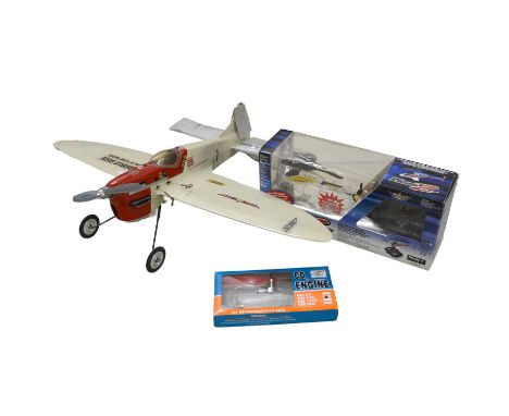 Double dice class B team racer model aicraft, wingspan 73cm, fitted with Merco 29 glow engine; GMOT GM120 CO2 engine, boxed; 