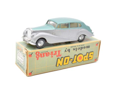 Tri-ang Spot-on Toy model 103 Rolls Royce Silver Wraith, two tone grey and green body, boxed with paperwork.