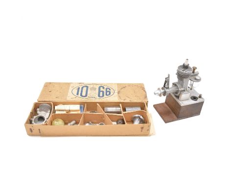 A 1066 Falcon 1 5cc aero engine set of materials, castings and drawings, in original box; and a mounted Falcon 1 5cc spark ig
