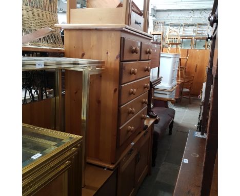 A mixed lot comprising pine chest of drawers, Bevan Funnell light oak side cabinet and matching side table, mahogany nest of 