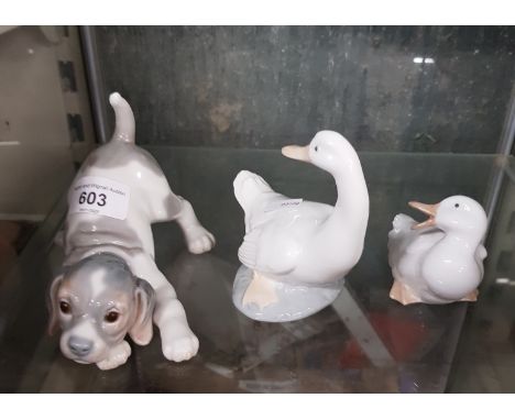 Lladro puppy, Nao goose and Nao duck