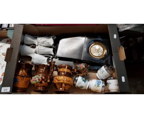 4 Royal Worcester egg coddlers, 5 Portmeirion parian ware jugs, 4 copper lustre jugs and 3 boxed Chokin plates