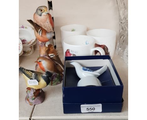 Royal Worcester - 4 bird figurines â€˜Kekâ€™ The Kestrel 16cm high, Great Tit, Robin and double Chaffinch together with a box