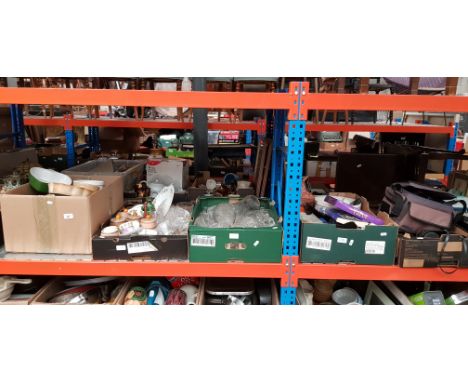 4 boxes of kitchen ware including mixing/baking bowls, pie dishes, cups, saucers, plates, figurine, drinking glasses, hair an