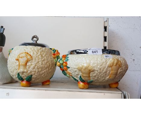 Clarice Cliff Celtic Harvest bowl and bowl with lidCondition:- both with signiture, crazing throughout, small 2cm hairline to
