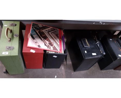 4 cases of LPs and 78s, a Brexton picnic hamper complete with 4 place setting, a portable record player, and an empty record 