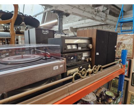A Sharp HiFi system comprising tape deck, radio, record player, amp and speakers together with a Garrard record player.