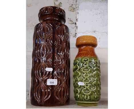 Vintage West German onion pattern vase approx 40cm high with an Austrian textured vase in green and amber
