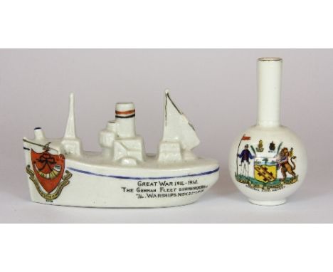 A Carlton China Great War commemorative crested ship for Ripon and a further Admiral Lord Nelson crested item by Goss