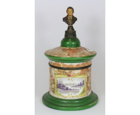 An interesting 19th century painted milk glass decanter case H 30cm