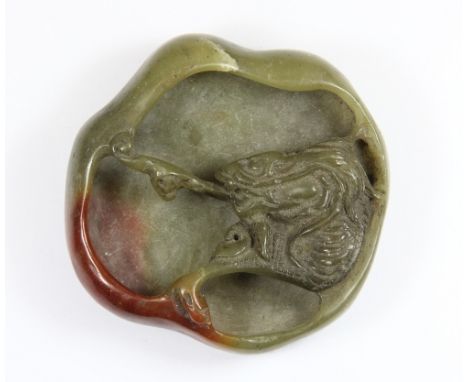 A mixed colour Chinese carved jade/hardstone brush washing bowl W 9cm x 8.5cm x 3cm