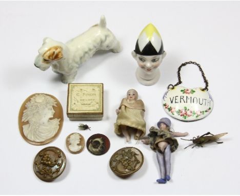 A quantity of miniature items including a Royal Worcester dog figure