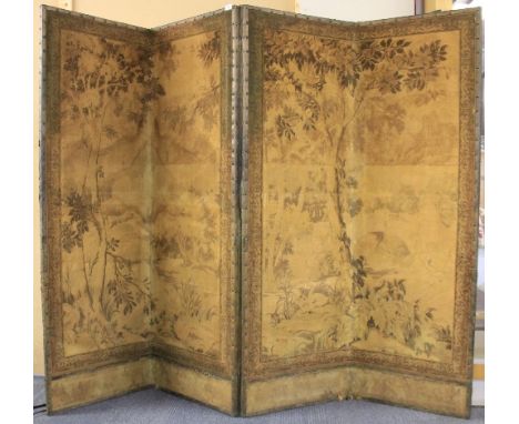 A large 19th century 4 panel folding tapestry screen H 184cm x W 230cm