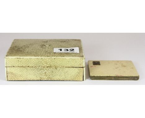 A 1920s cream shagreen covered cigarette box and compact