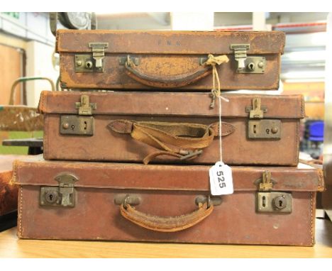 3 small leather vintage cases