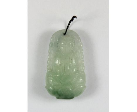 A small Chinese carved jadeite jade double sided amulet of the goddess Guanyin H 4cm