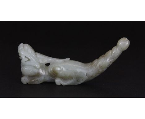 A 19th century Chinese carved nephrite jade dragon cheroot holder L 11cm.