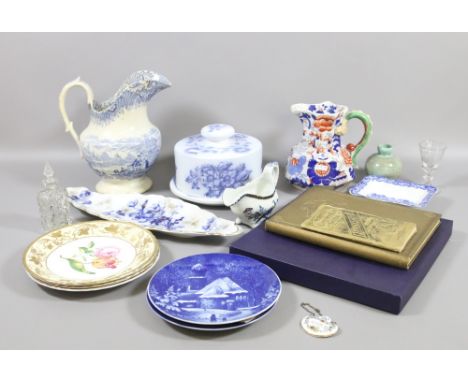 A collection of ceramics to include Masons Hydra jug, Royal Worcester, Golden Treasures album, 19th century etched glass, flo