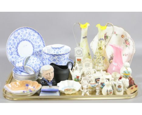 A tray of ceramics and glassware to include Royal Crown Derby, crested wares, art glass, Noritake etc.