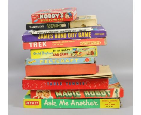 A box lot of childrens games to include Noddys tiddly winks, table tennis set, magic robot and Enid Blyton Little Noddys care