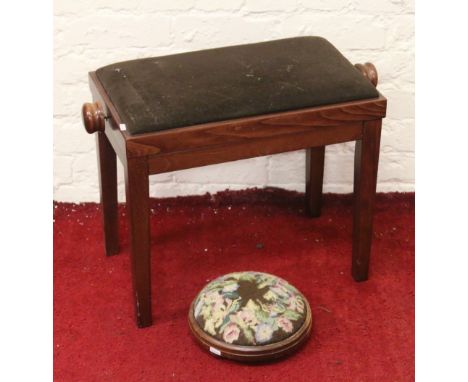 A modern piano stool along with an upholstered footstool.