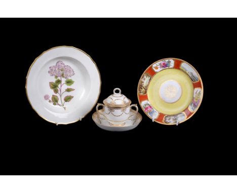 A Derby botanical soup bowl, circa 1800,  possibly painted by William 'Quaker' Pegg, with a plant specimen, blue painted mark