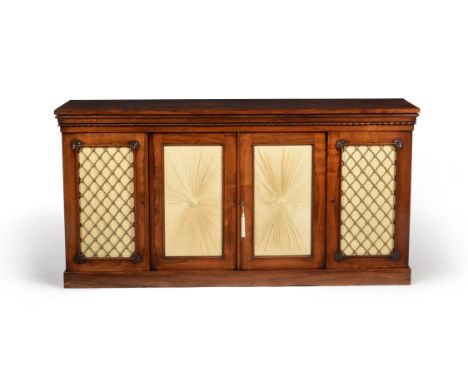 Y A William IV rosewood side cabinet, circa 1835, by HOLLAND & SONS, the rectangular top above a pair of pleated silk doors, 