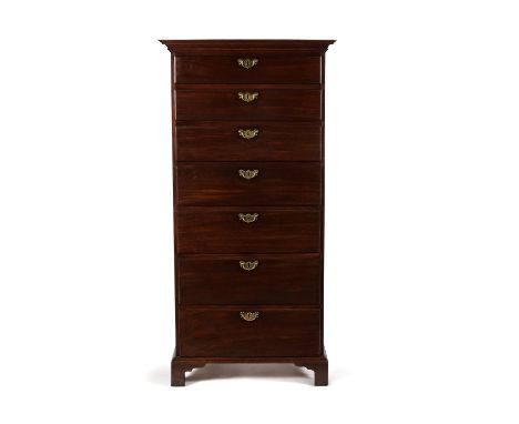 An Irish George II mahogany tall chest of drawers, circa 1750, the rectangular top with moulded edge above seven graduated dr