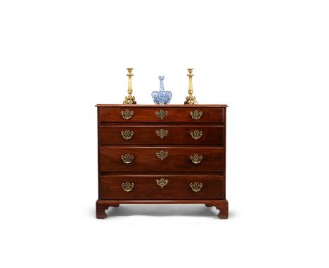 A George III padouk chest of drawers, circa 1780, possibly Chinese Export, the rectangular top with moulded edge, above four 
