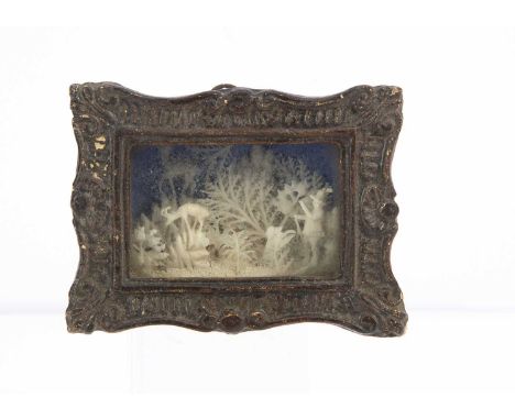 A 19th century Continental miniature shadow box with bone hunting scene, in composition frame —4in. (10cm.) wide