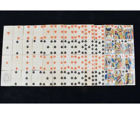 A Hunt & Sons Superfine No 12 playing cards circa 1820, complete set of fifty-two cards, wood block and stencilled, unturned 