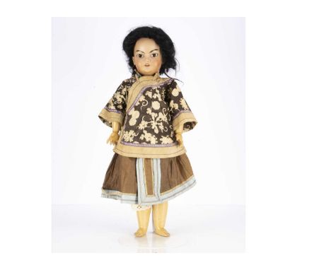 A rare Simon & Halbig 1129 DEP East Asian character child,  with light brown complexion, sleeping brown glass slanted eyes, b