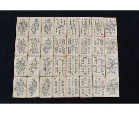 A Fischl (Prague) Wilhelm Tell Quodlibet playing cards,  complete set of thirty-two cards, mounted on card with brown backs —