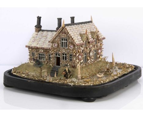 A fine mid-19th century shell cottage diorama, possibly a Royal residence, an elaborate single storey L-shaped house, the mai