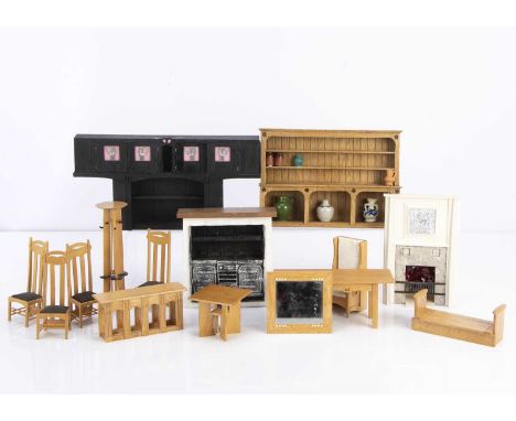 Charles Rennie Mackintosh and Scottish Arts and Craft dolls’ house furniture,  a Graham Thomas light oak dresser —8 1/2in. (2