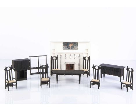 Clive Felton dolls’ house Charles Rennie Mackintosh furniture, four High Back chairs and two carvers —4 1/2in. (11.5cm.) high